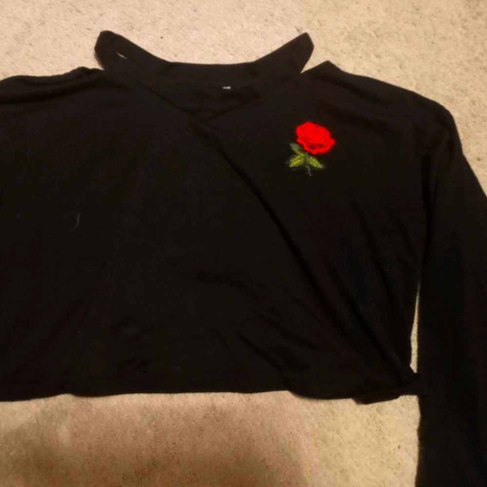Black crop top with a rose